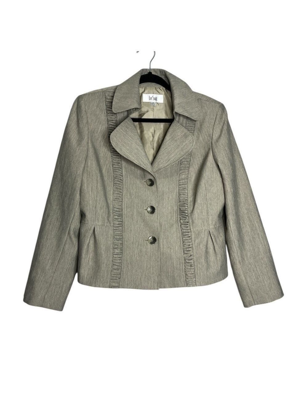 Le Suit Gray Pleated Blazer Jacket, size 14